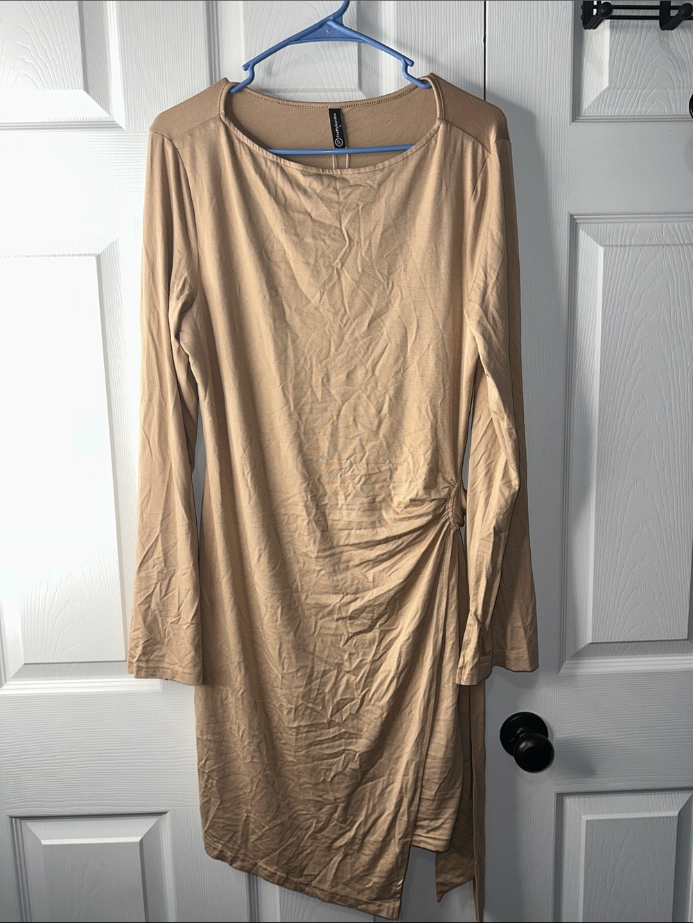 Beige Long Sleeve Asymmetric Knot Dress